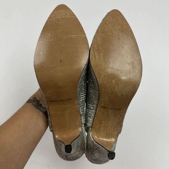 Pierre Dumas Designer Collection Silver Metallic Sling Back Heel Pointed 8.5M - Picture 10 of 13